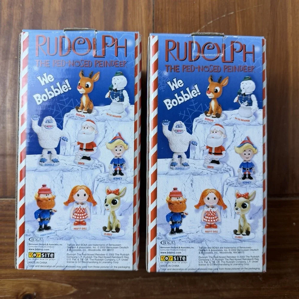 Vintage 2002 Rudolph & Hermey Bobblehead Set Toysite NIB Kmart Tag Christmas